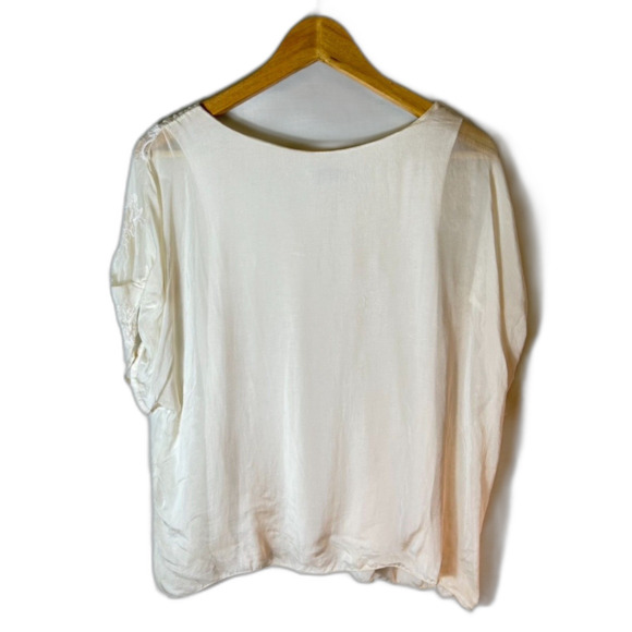 Angela Moda Ivory Sheer Lined Floral Embroidered Silk Blend SS Relaxed Top Sz S - Picture 4 of 15